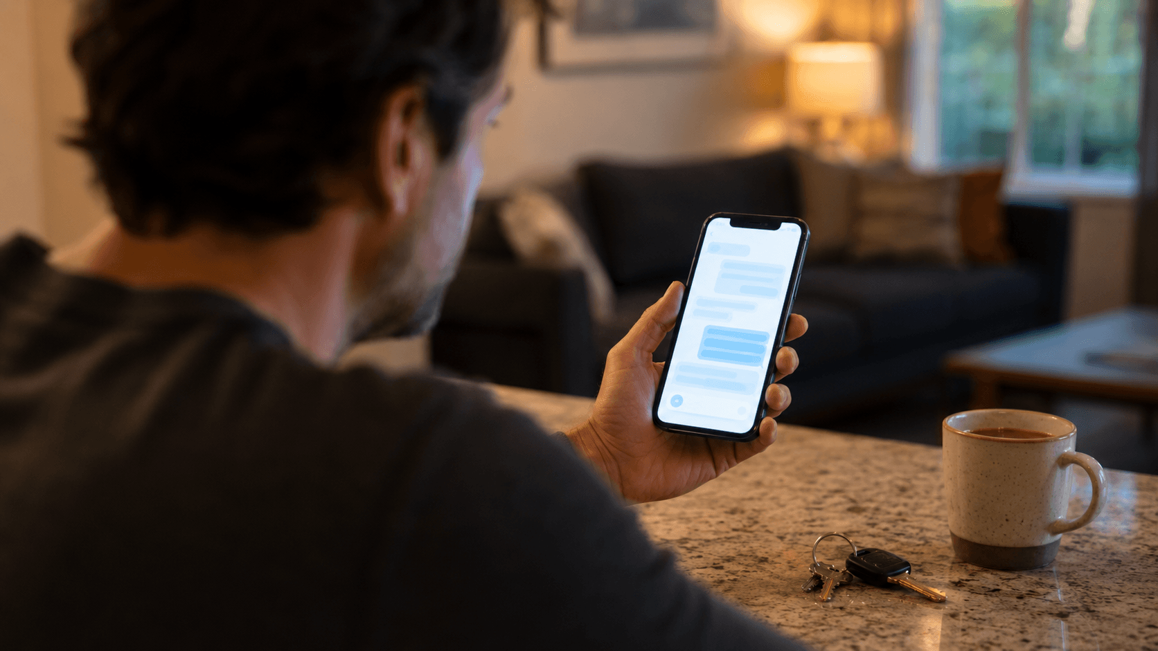 A person searching by asking an AI assistant a question on their phone